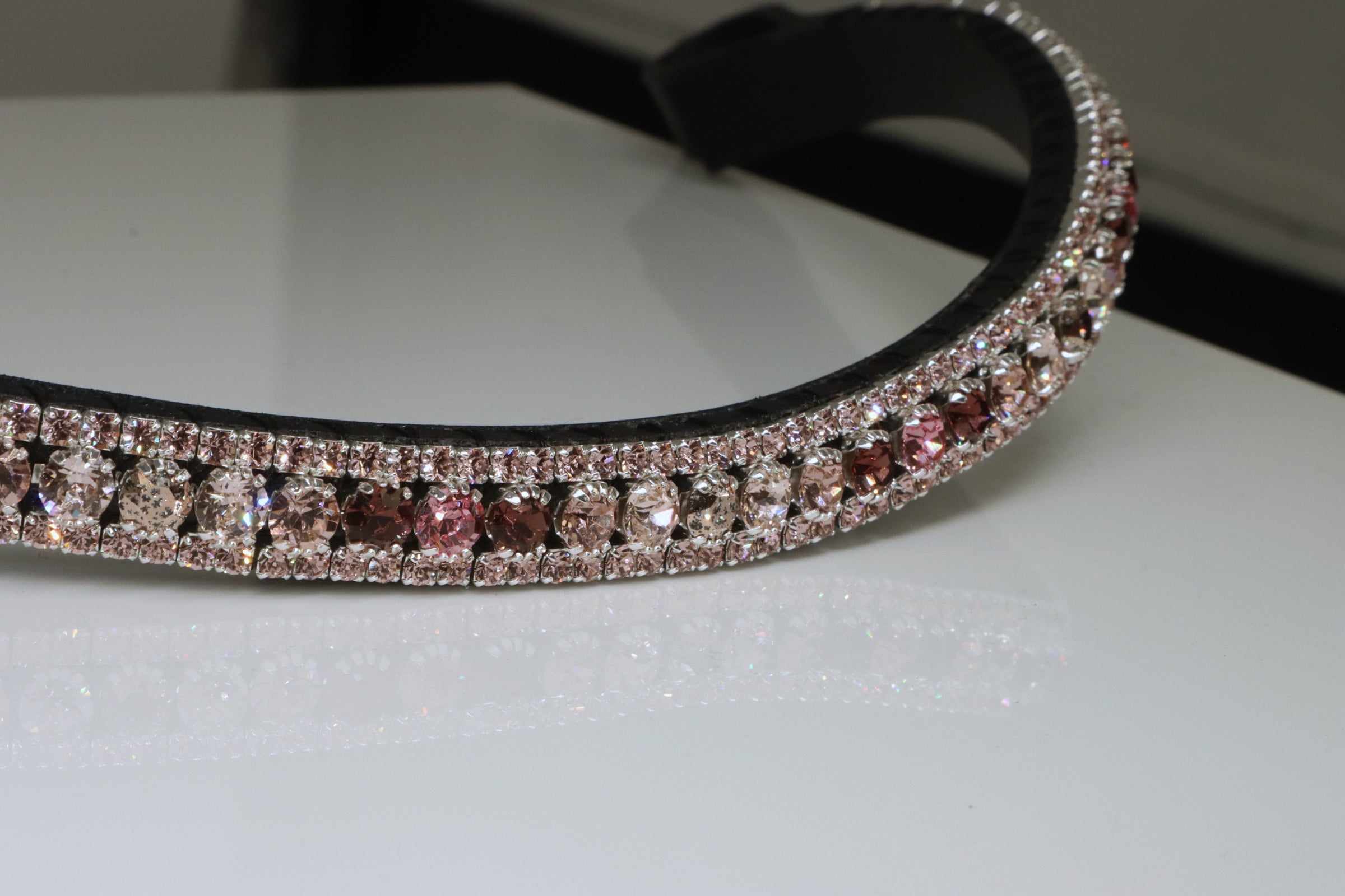 Equiture Swarovski Tiffany Strawberry Milkshake wave fade browband- full, curve, black