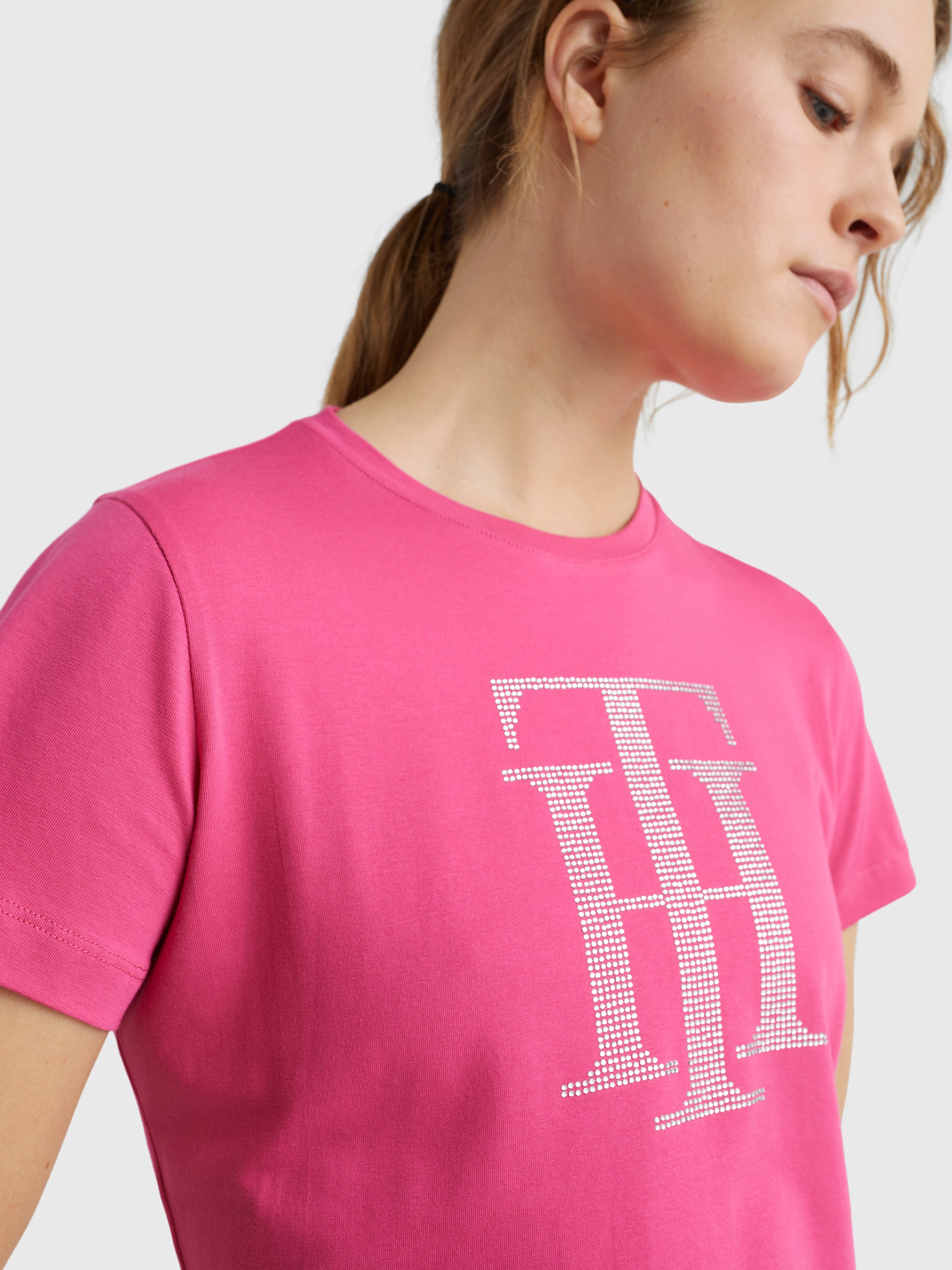 Tommy Hilfiger Rhinestone t-shirt in hot magenta