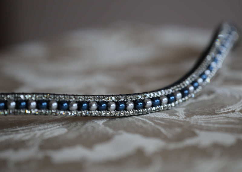 navy and silver pearl crystal bling browband